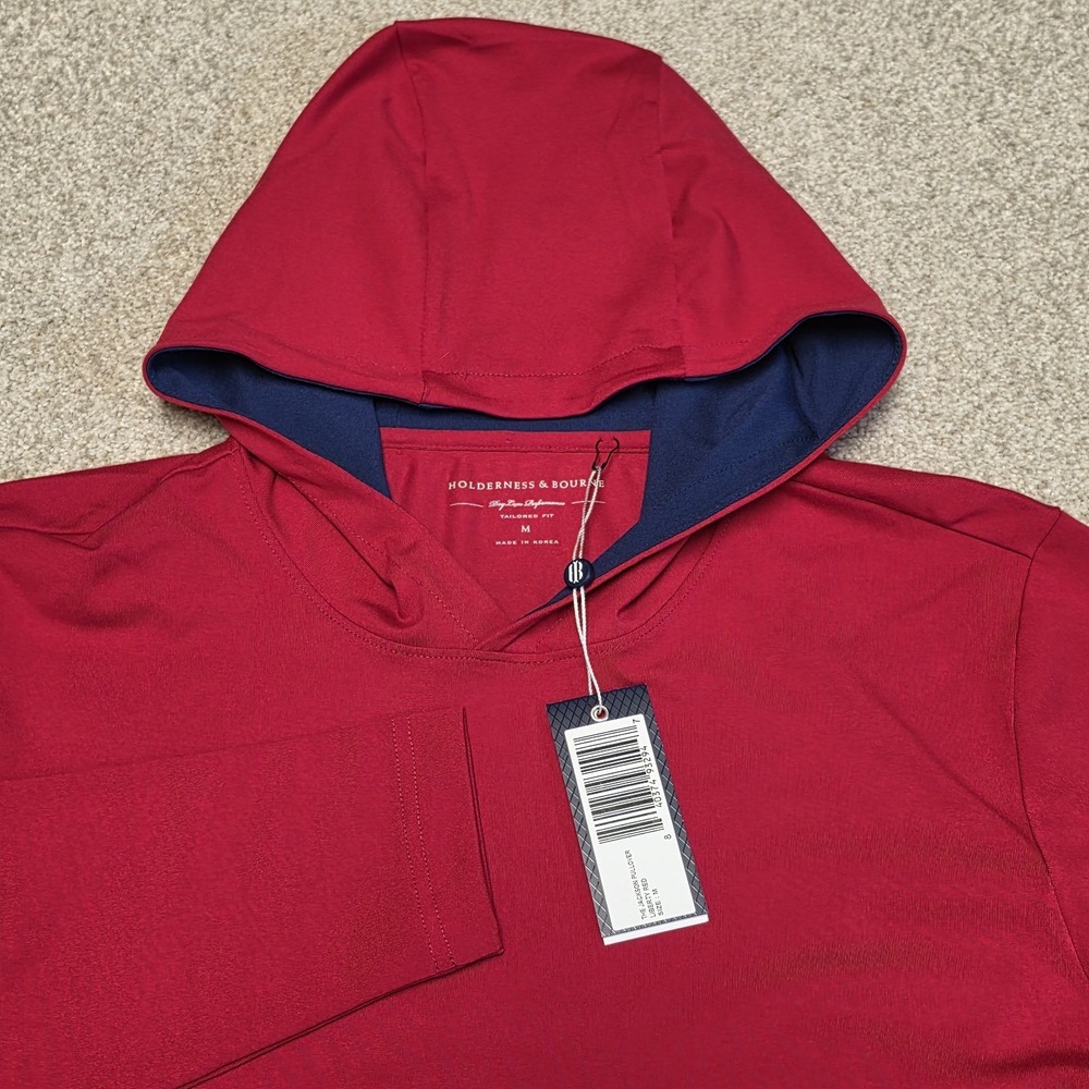 Holderness & Bourne Mens MEDIUM Jackson Pullover Hoodie Red Long Sleeve NWT Golf